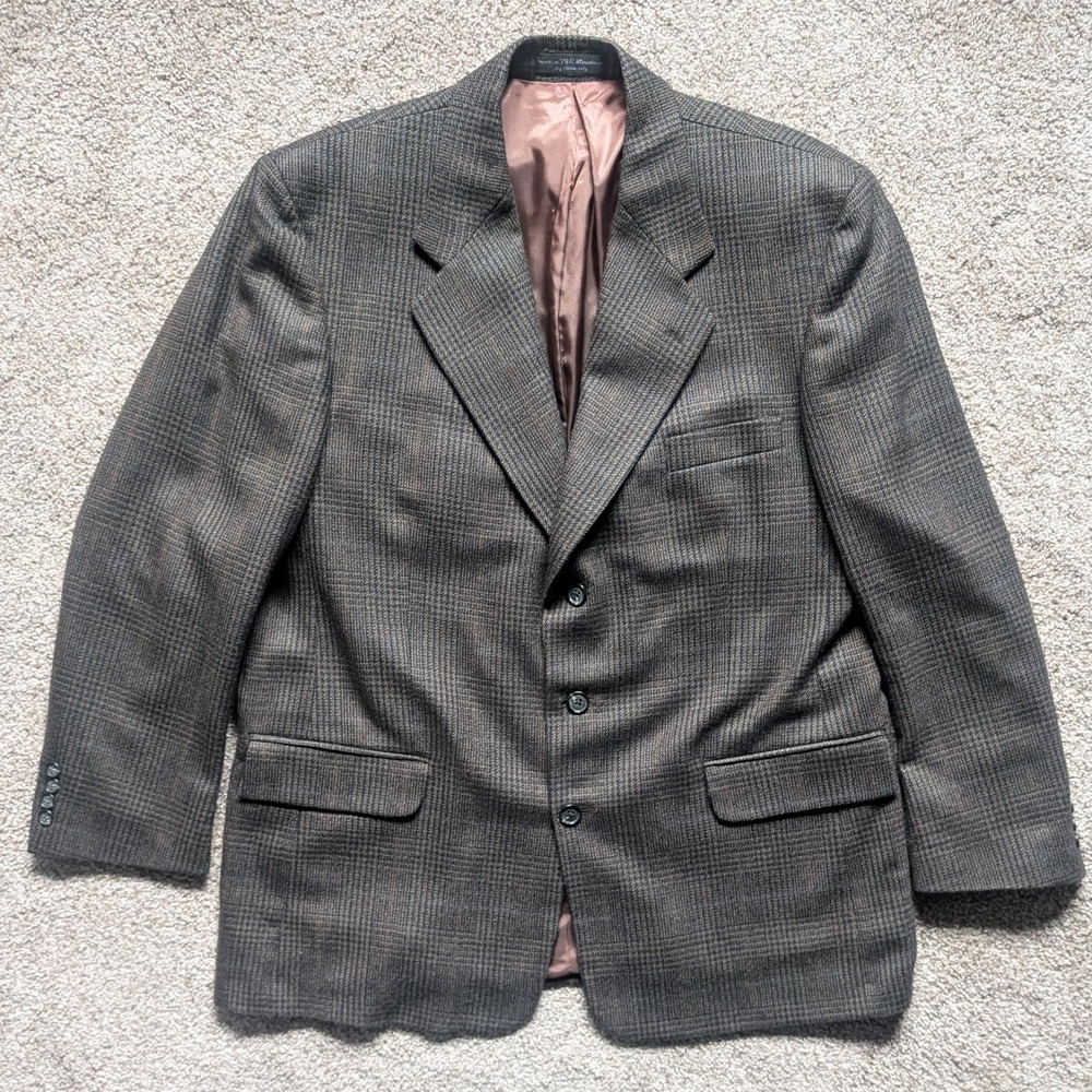 Gianfranco Ruffini Italy Blazer Sports Coat Size 44R Olive Brown Plaid Lambswool
